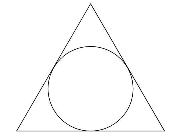 The figure shows a circle inscribed^[See https://www.mathopenref.com/inscribed.html.] in an equillateral triangle.